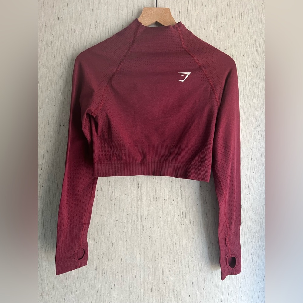 Gymshark Women’s Vital Seamless 2.0 High Neck Midi Top Burgundy Size XL